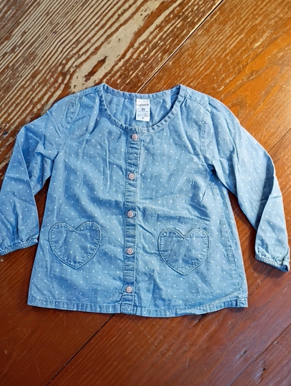 Carter's Blue Polka Dot Heart Pocket Button Front Top 2t